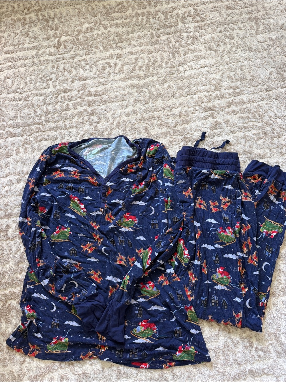 Little Sleepies Navy Santa Sleigh Print Pajama Set
